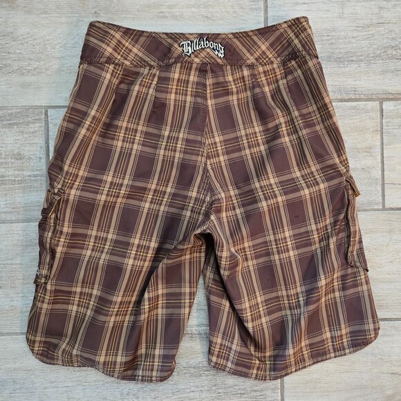Billabong Scottish Plaid Long Cargo Board Shorts Lace Fly Metallic Logo Surf 30 - Picture 2 of 6